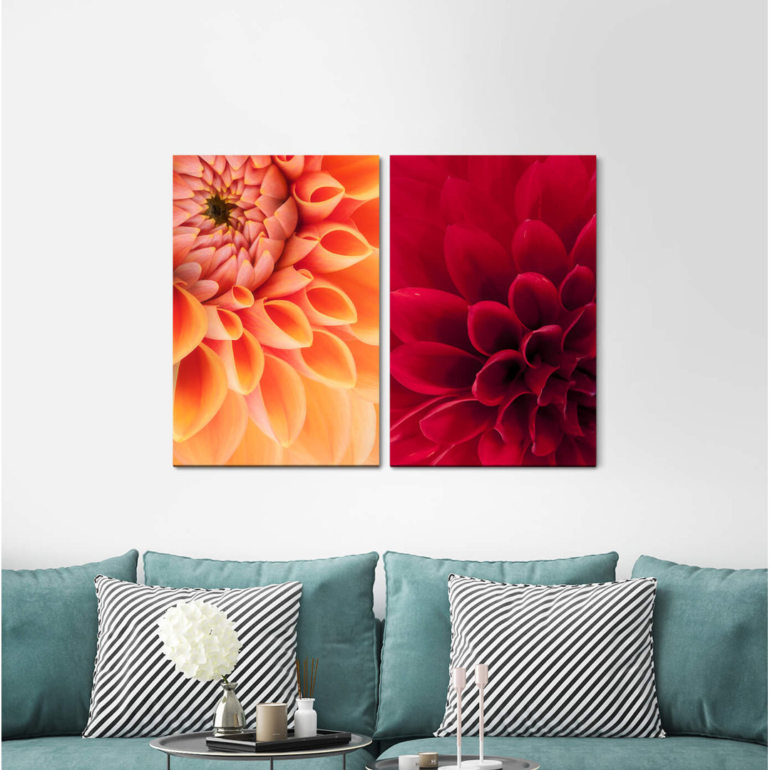 2-tlg. Leinwandbilder-Set - Fotografie „Dahlias Flowers Tender Summer Redflowers”