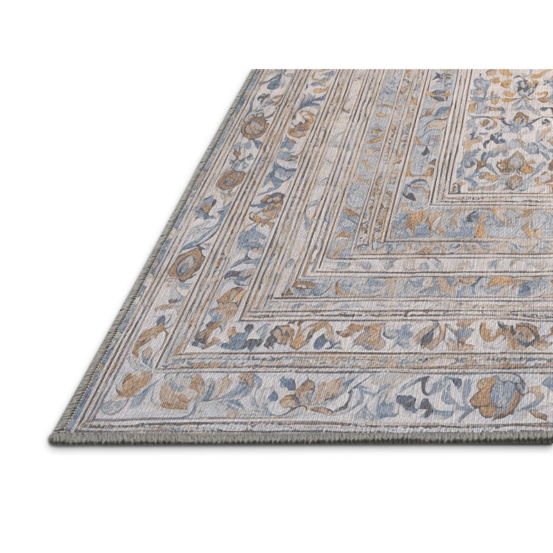 Machine Washable Gray Area Rug, Square 5'