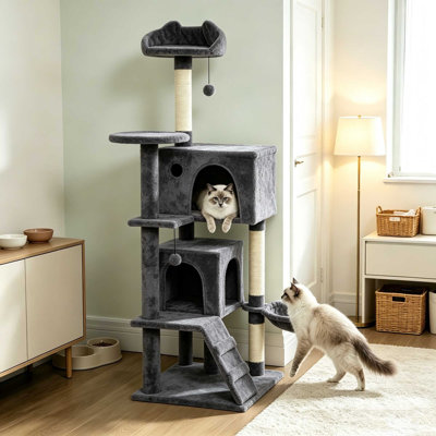140?cm Large Multi-Level Cat Tree Tower with Sisal Scratching Posts, Plush Perches, Hammock & Ladder