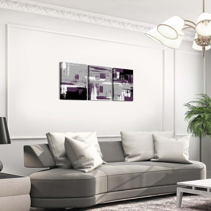 3 Piece Wrapped Canvas Print, Purple/Grey