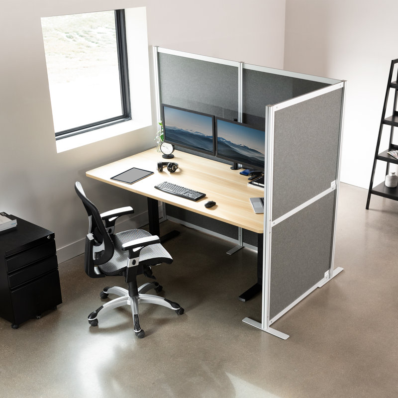 Dark Gray L-Shaped Modular Office Privacy Screen with Aluminum Frame