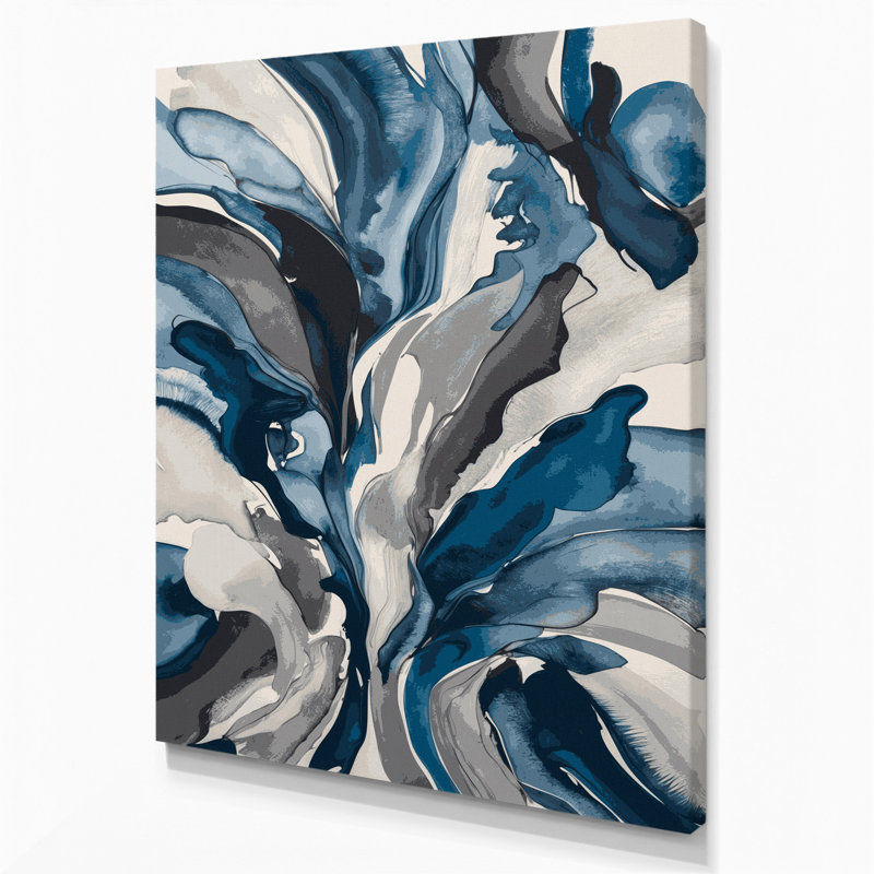 Abstrait aquarelle 86, art mural sur toile grise, H 14 po x l 11 po