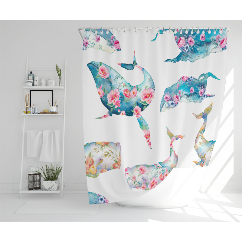 Whale With Flowers Designer Shower Curtain
