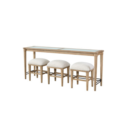 Console avec 3 tabourets en verre givré, caractéristique sablée au fini sable, élégance transitionnelle décontractée, table en bois massif avec tabourets, régalité fascinante, éminence, etc.