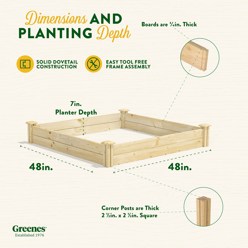 Lit de jardin surélevé en bois 4 pi x 4 pi Keimari, Pin