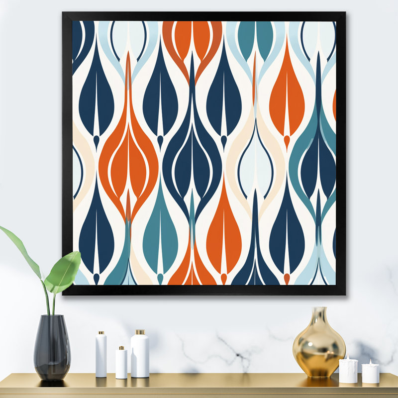 «Orange and Blue Botanical Symphony I», reproduction d'art sur toile, H 16 po x l 16 po x P 1 po, Cadre simple noir