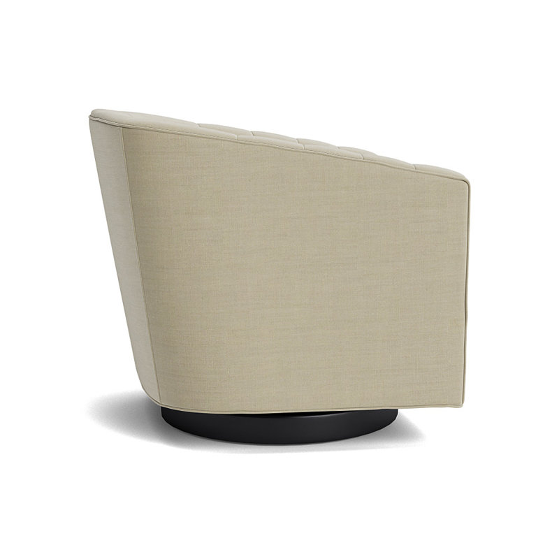 Cooper Upholstered Swivel Barrel Chair, Performance Linen - Flax, Black Metal