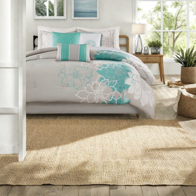 Ensemble de literie Elegant Aqua avec satin de coton, motif floral pour la maison