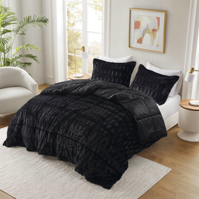 Édredon en fausse fourrure noire 2 pièces pour lit simple / simple TG
