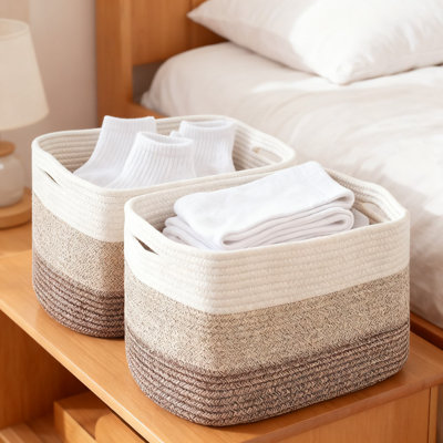 Woven Cotton Rope Storage Baskets For Home Organization, Soft Foldable Decorative Baskets For Shelves In Living Room And Bedroom, Multi-Functional Organizer Set