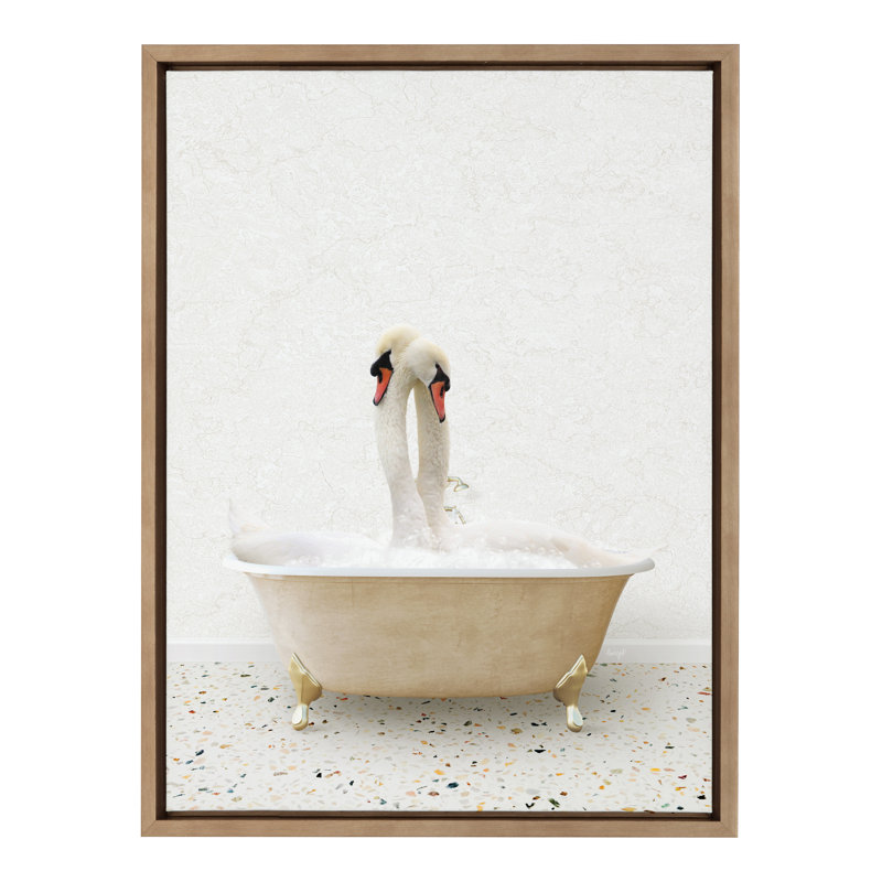 «Swans Huggers in Terrazzo Bath» par Amy Peterson, reproduction d'art sur toile encadrée