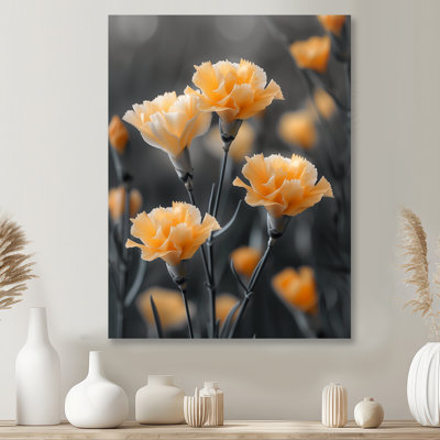 Jaune, jaune, œillets, matin, fleur, photo, œillets, impression d'art mural