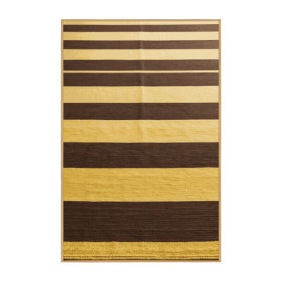 Machine Washable Horizontal Stripes Brown Area Rug