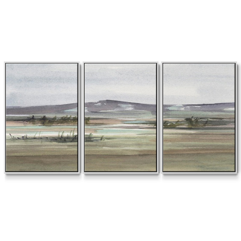 «Mute Marsh I», reproduction sur toile flottante 3 pièces, H 24 po x l 48 po x P 2 po, Blanc