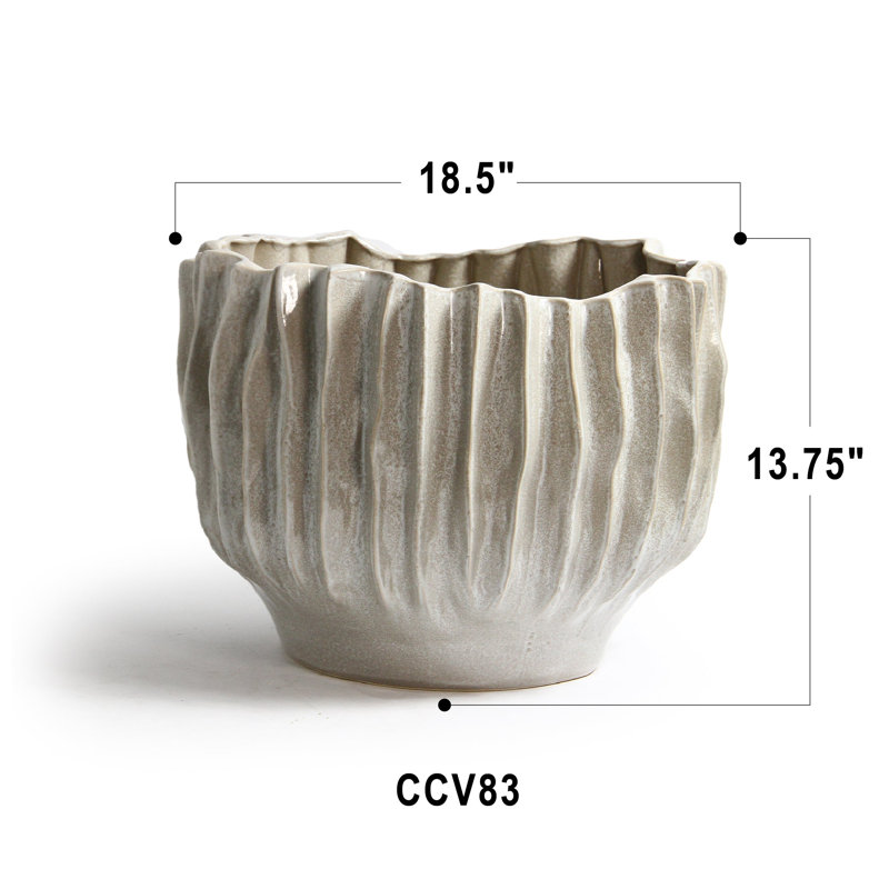 Rippled Haven Pot / Planter, 13.75" H x 18.5" W x 18.5" D