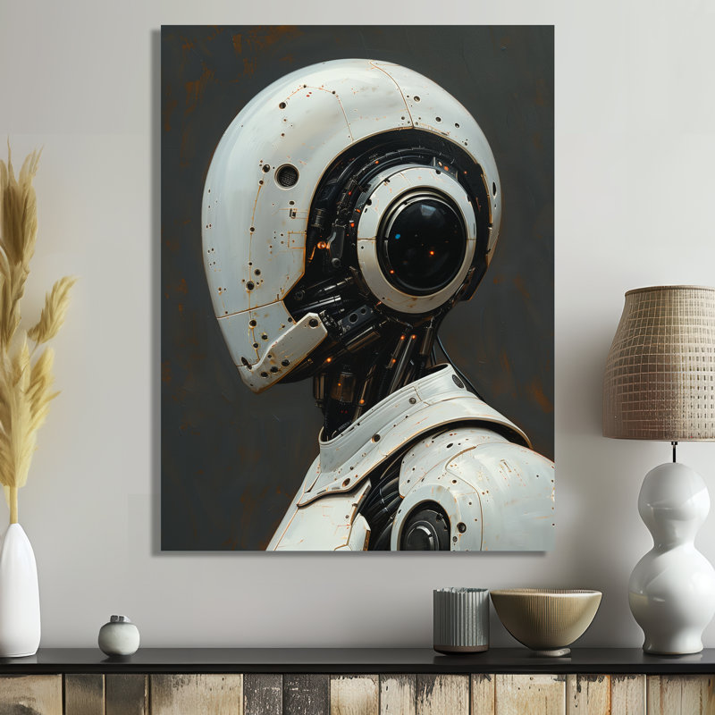 «White Grey Steel Steel Sentinel Robot - Robots», reproduction d'art mural, Métal métal, H 24 po x l 32 po