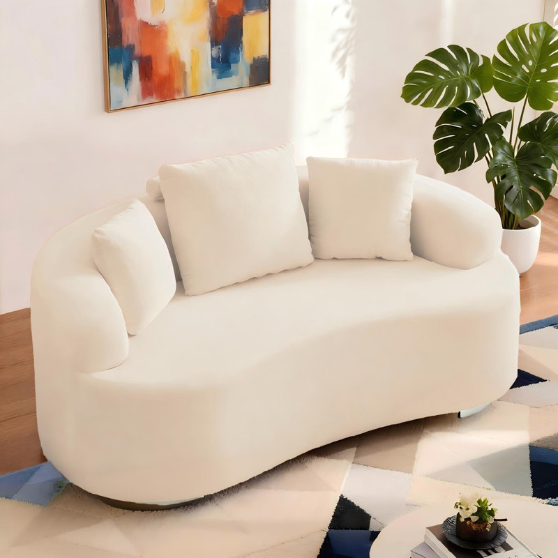 67" Chenille Sectional Curved Sofa With 3 Fluffy Pillows,For Apartment/Small Spaces, Beige