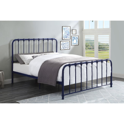 Bedroom Metal Platform Bed Full In Blue Calming Aura With Elegant Finish