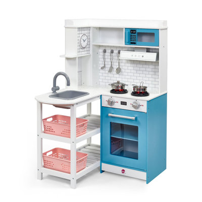 Cuisine de coin en bois Plum® Penne Pantry avec réfrigérateur bleu baie