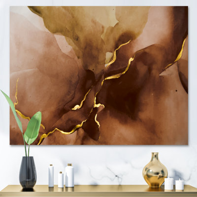Aquarelle dessiné à la main sur fond brun avec de l'or - Reproduction d'art graphique sur toile
