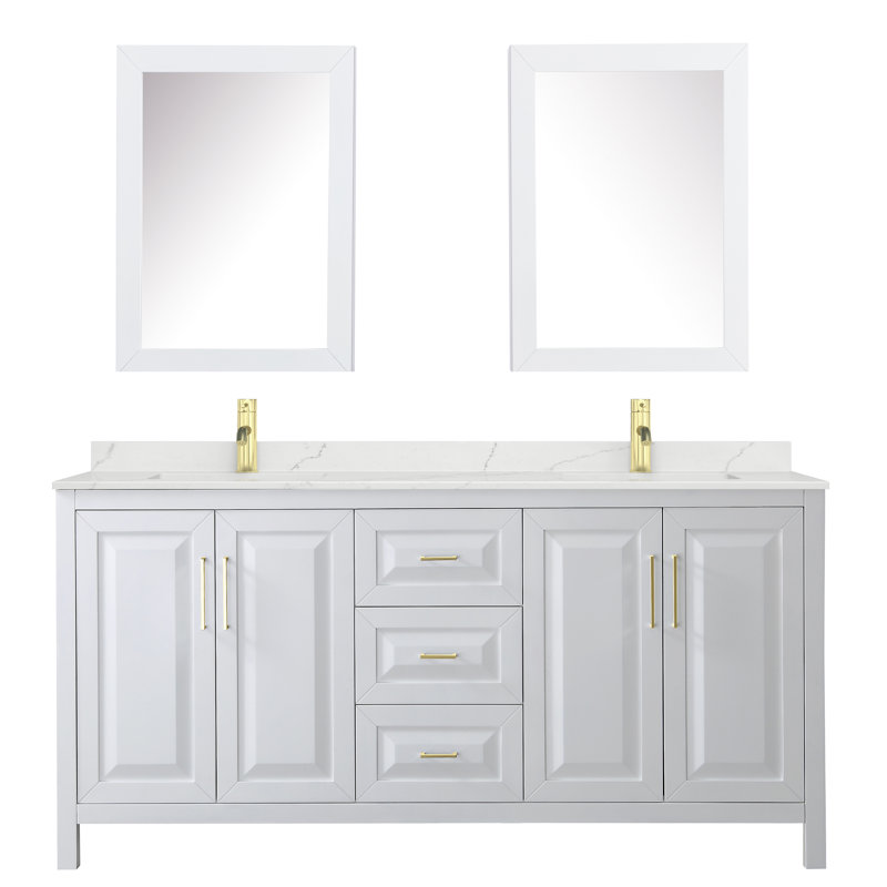 Daria 72'' W Vanity, White, Brushed Gold, White Quartz