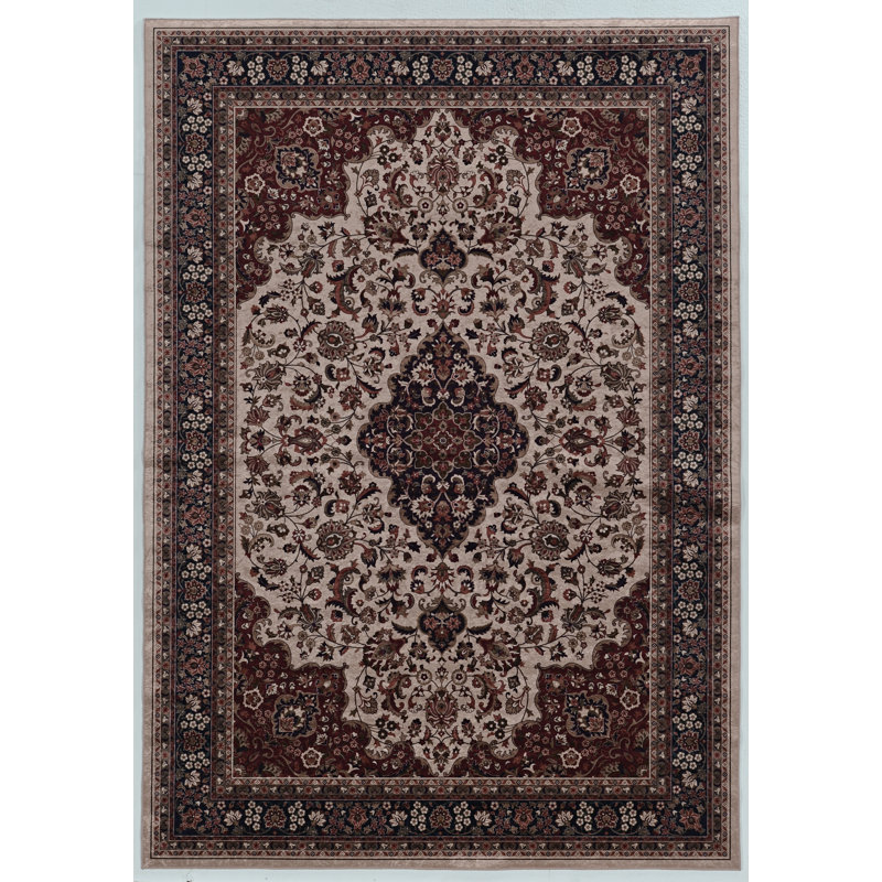 Tapis crème et rouille tissé à plat à la machine avec envers antidérapant Emanuel, Rectangle 6 pi 7 po x 9 pi 7 po