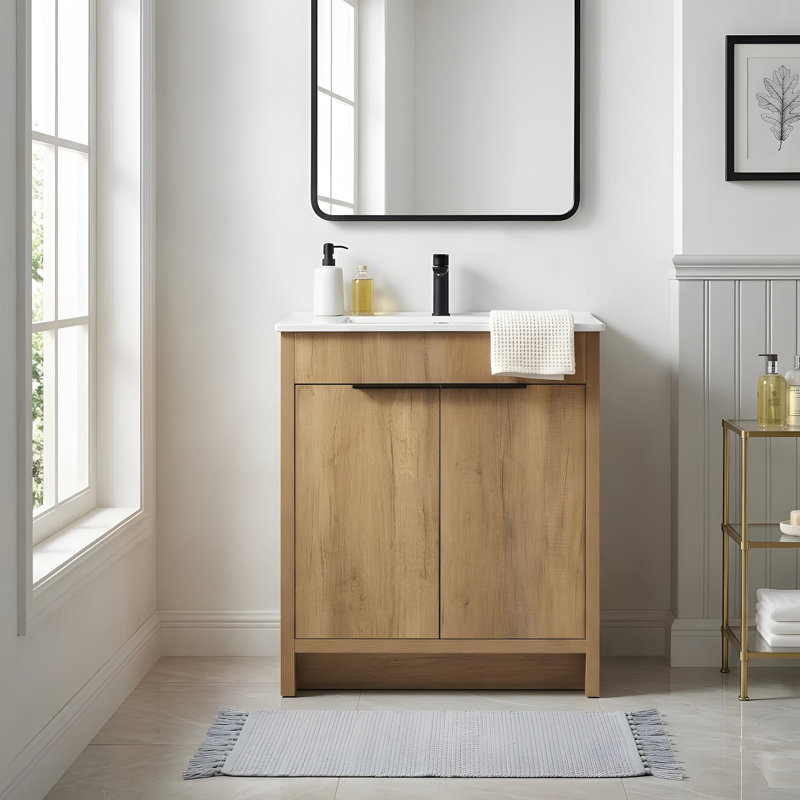 Meuble-lavabo de 30 po avec lavabo en céramique, armoire avec portes et tablettes intégrées