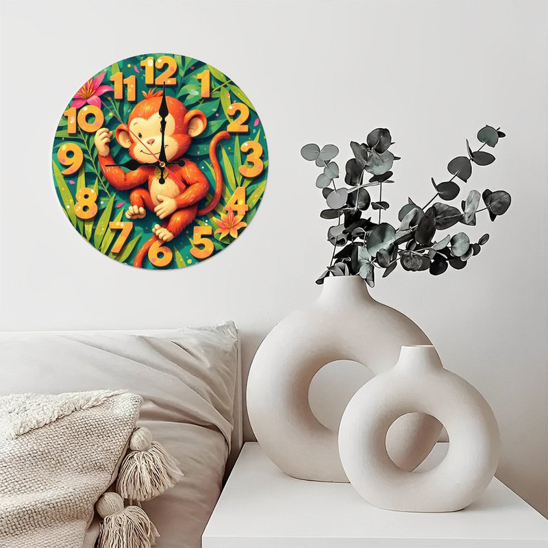 Cute Monkey Wall Clock, Green/Yellow Monkey