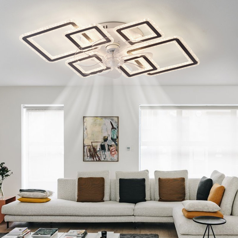 Ventilateur de plafond noir de 33 pouces avec télécommande et lumières APP, à intensité variable avec télécommande 7 pales 6 vitesses de vent