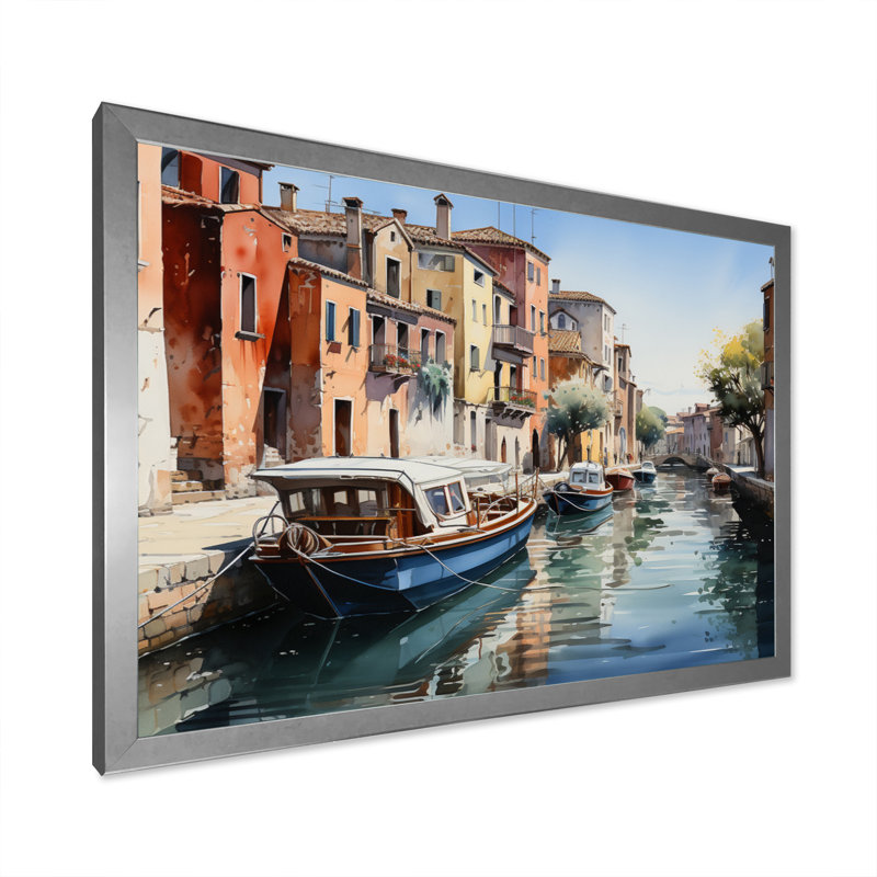 «Beige Canal Watercolor Whimsy III», reproduction sur toile, H 24 po x l 32 po x P 1 po, Cadre photo argenté