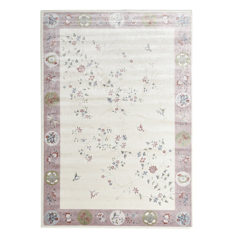 Machine Woven Cream/Pink Indoor Rug