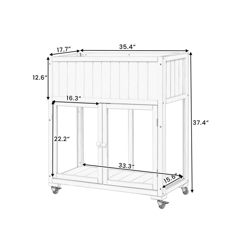 Mini Wood Cold Frame Potting Bench, Compact 2 Doors Garden Greenhouse with Wheels, White