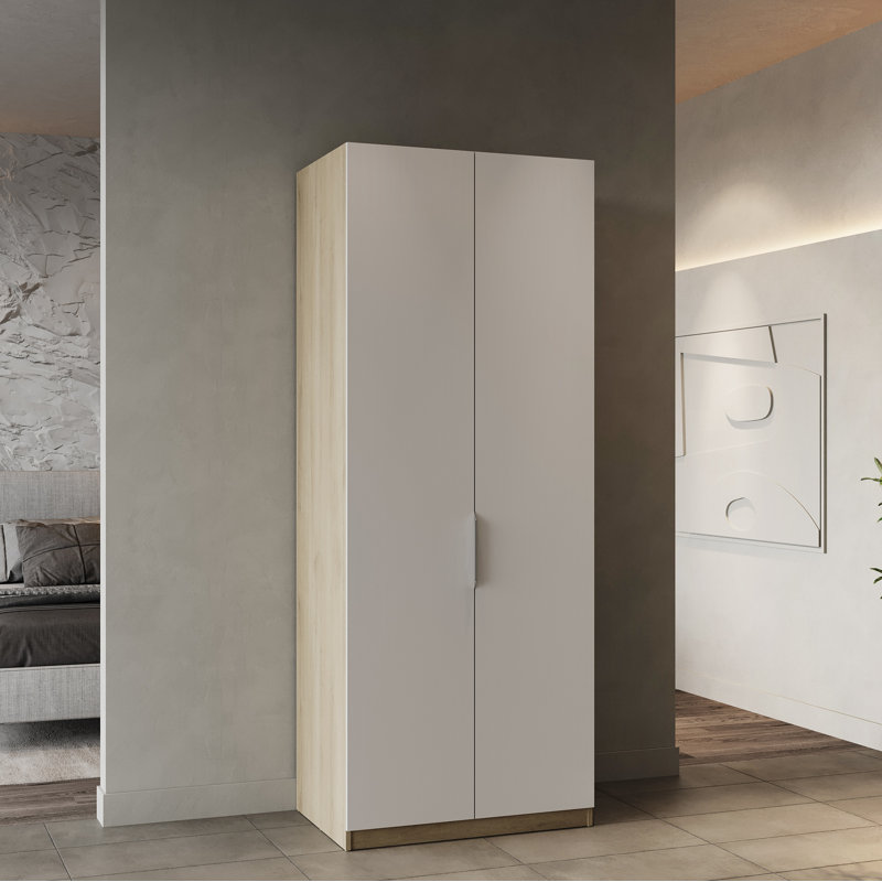 Novaly 2 Door Manufactured Wood Wardrobe, Brown/White, 203cm H x 79.4cm W x 51.1cm D
