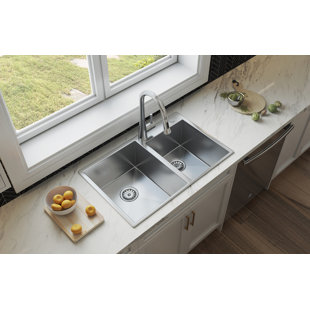 RUMONTE Dual Mount 18x15 Handmade Stainless Steel Sink