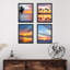 «Coastal Palm Tree Beach Ocean Sea Sunset», ensemble de 4 impressions murales multicolores encadrées sur papier-93012052-93012053