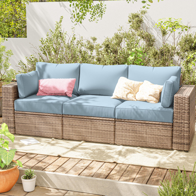 Outdoor 4" Thick Replacement Cushion Set Seat/Back Cushion (Set Of 3 Seats , 3 Backs , 2 Short Backs), Sky Blue