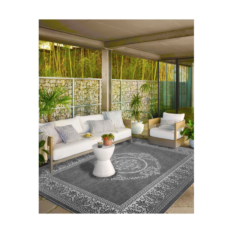 Tapis tissé rond lavable à motif traditionnel, Sous-tapis rond 3 pi 3 po inclus