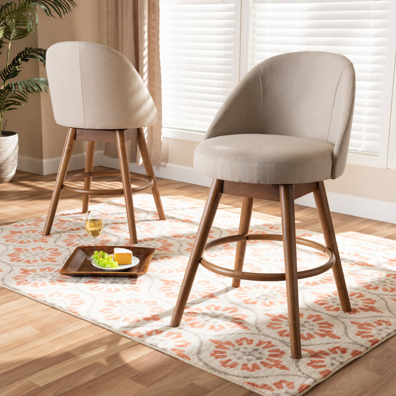 Hendrikus Swivel Upholstered Counter Stool with Solid Wood Frame, Beige, Counter Stool (26" Seat Height)