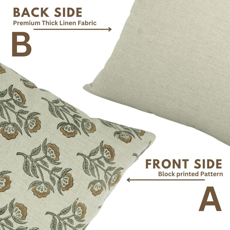 Linen Pillow Cover, 22"H x 22"W, Bael Patra Floral, Square