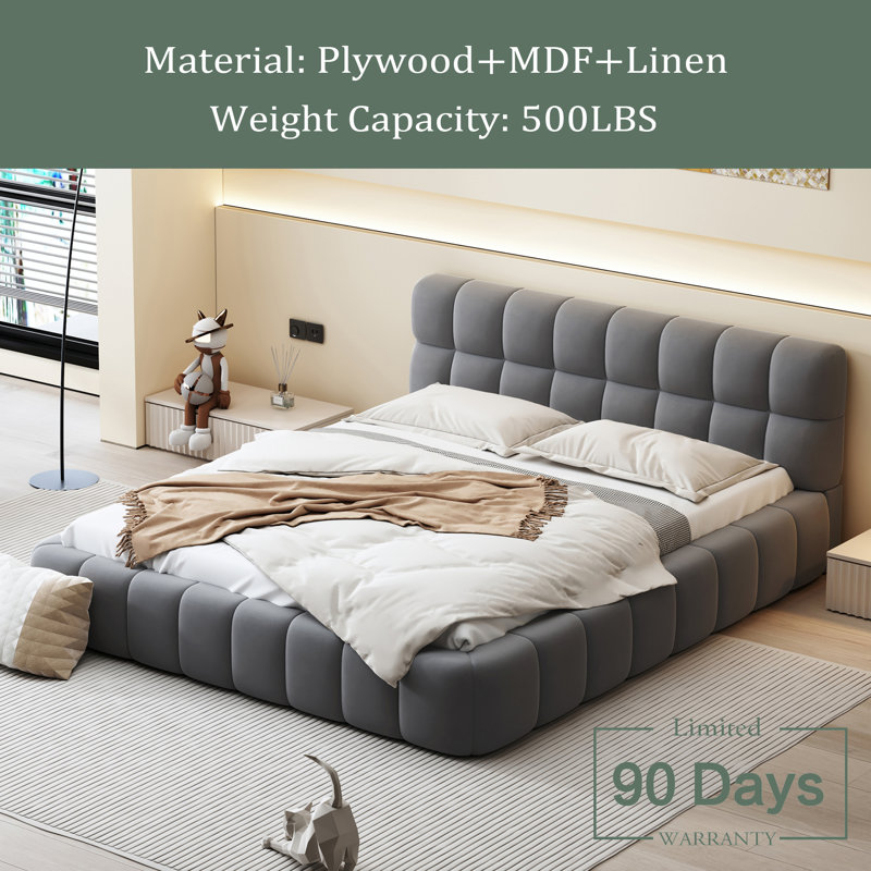 Upholstered Platform Bed, Gray