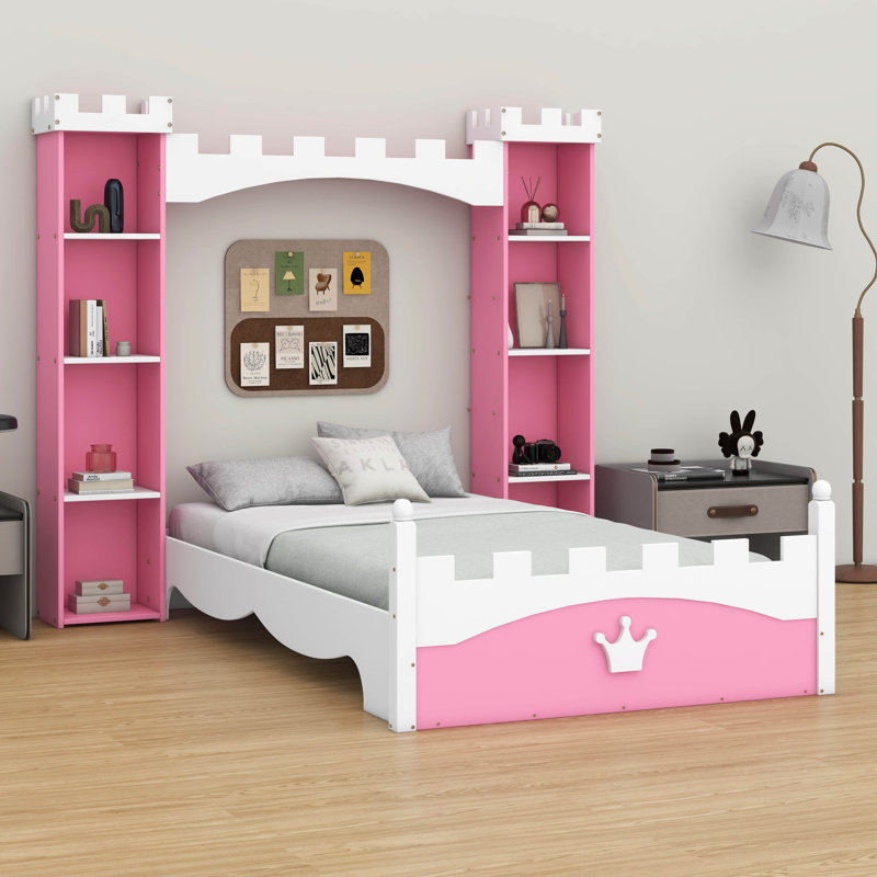 Lit plateforme en bois Dreamy, Rose/Blanc