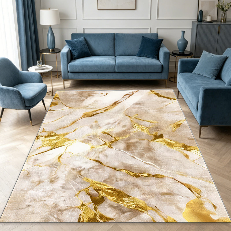 Marble Gold & Cream carpet-easy to clean, machine-washable, soft and comfortable; suitable for door mats, kitchens, living rooms, bedrooms, corridors, and laundry areas. Easy to clean, durable carpet for home decoration.