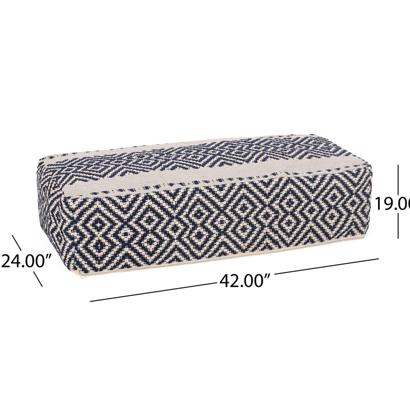 Pouf rectangulaire en bleu et blanc - genévrier, ou coussin de sol, capacité de poids de 200 lb, ornement décoratif, 42 po x 24 po x 19 po, nettoyage des taches, accessoire de genévrier rempli
