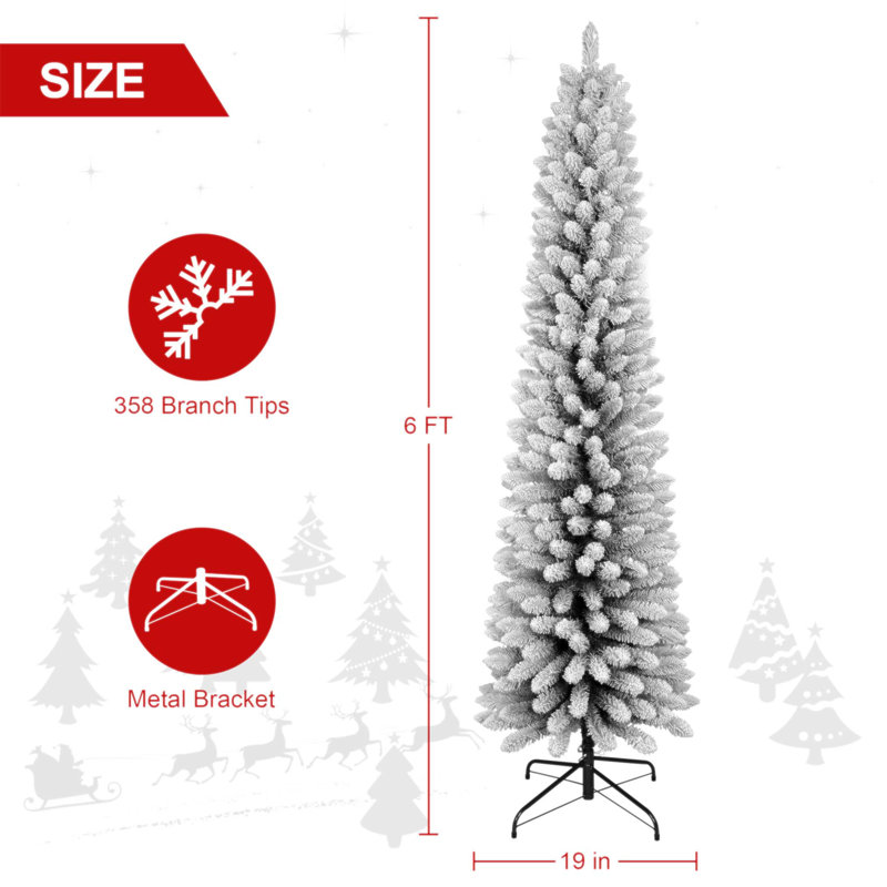 Arbre de Noël enneigé 7 pi - Arbre en PVC mince avec 469 pointes enneigées, conception peu encombrante, effet de neige réaliste, support en métal robuste, installation facile