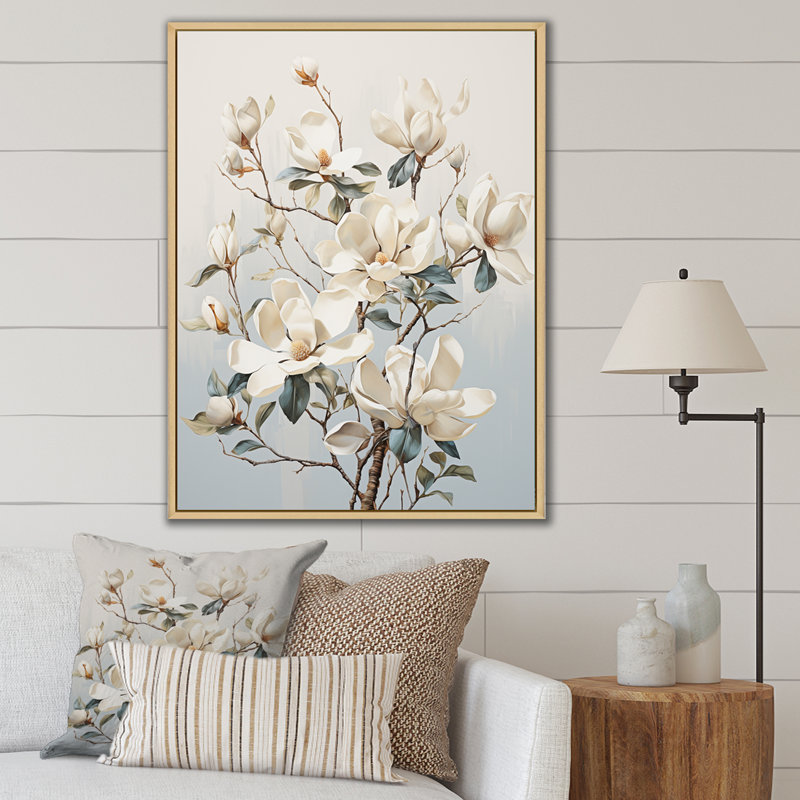 «Magnolias Beauty Blossums», impression sur toile, H 32 po x l 16 po x P 1 po, Cadre naturel flottant