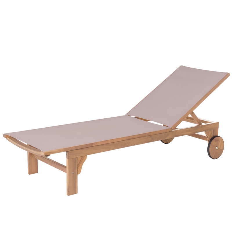 Airdrie 65cm Long Reclining Acacia Single Chaise, Light Brown, Beige
