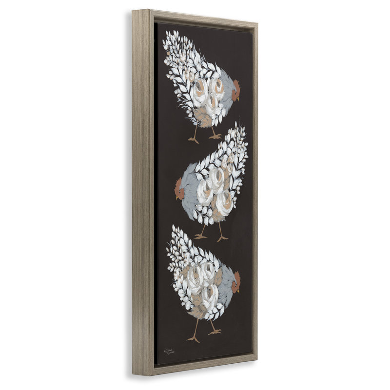Poules abstraites à motif floral, Cadre flottant orme Montalcino, H 31 po x l 15 po