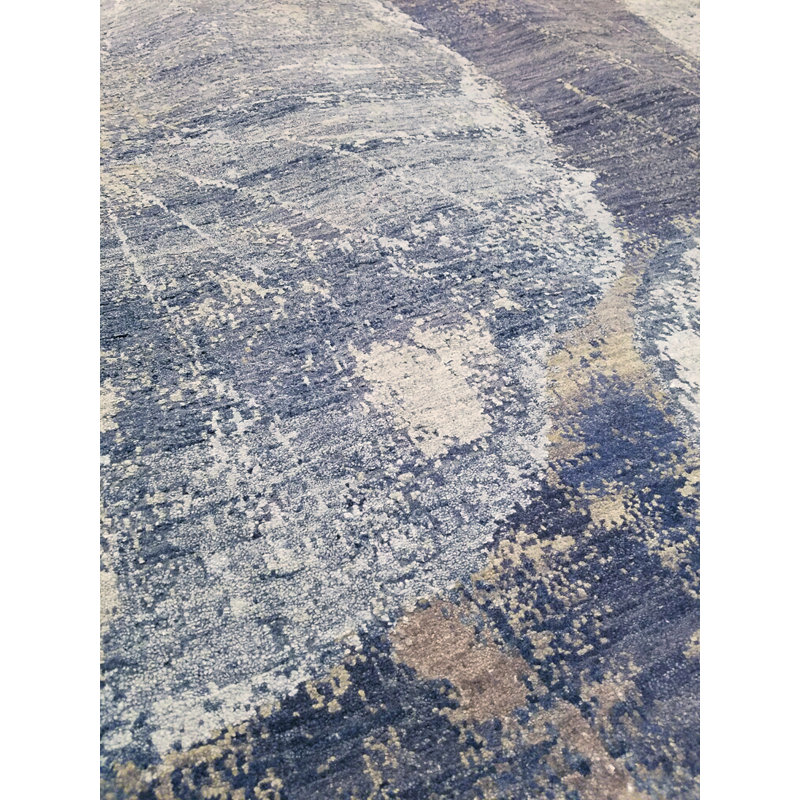 Tapis noué à la main gris et blanc unique de 8 pi x 10 pi