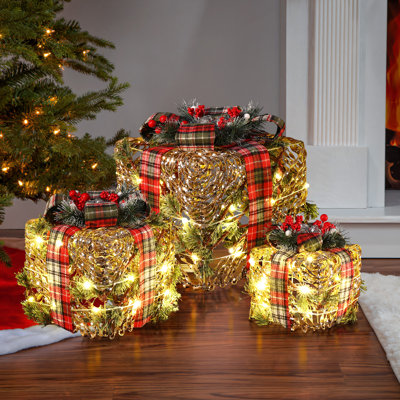 Ensemble de décoration de Noël 3 pièces avec lumières à piles