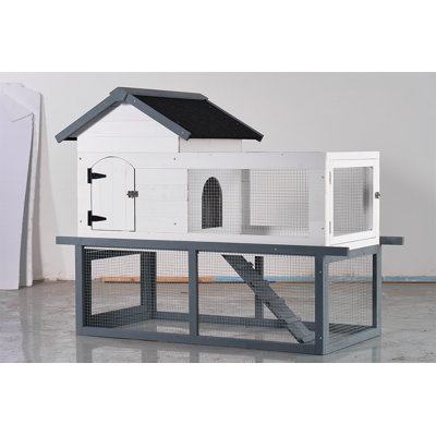 Poulailler imperméable extérieur / intérieur en bois à deux niveaux de 53 pouces avec cage de toit, escalier et plateau de nettoyage amovible; Convient aux petits et moyens animaux de compagnie.